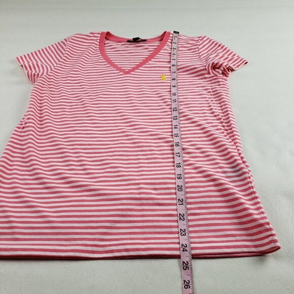 Ralph Lauren V Neck Shirt Womens Medium Coral Stripe Short Sleeve Pony Top Tee - Picture 5 of 7